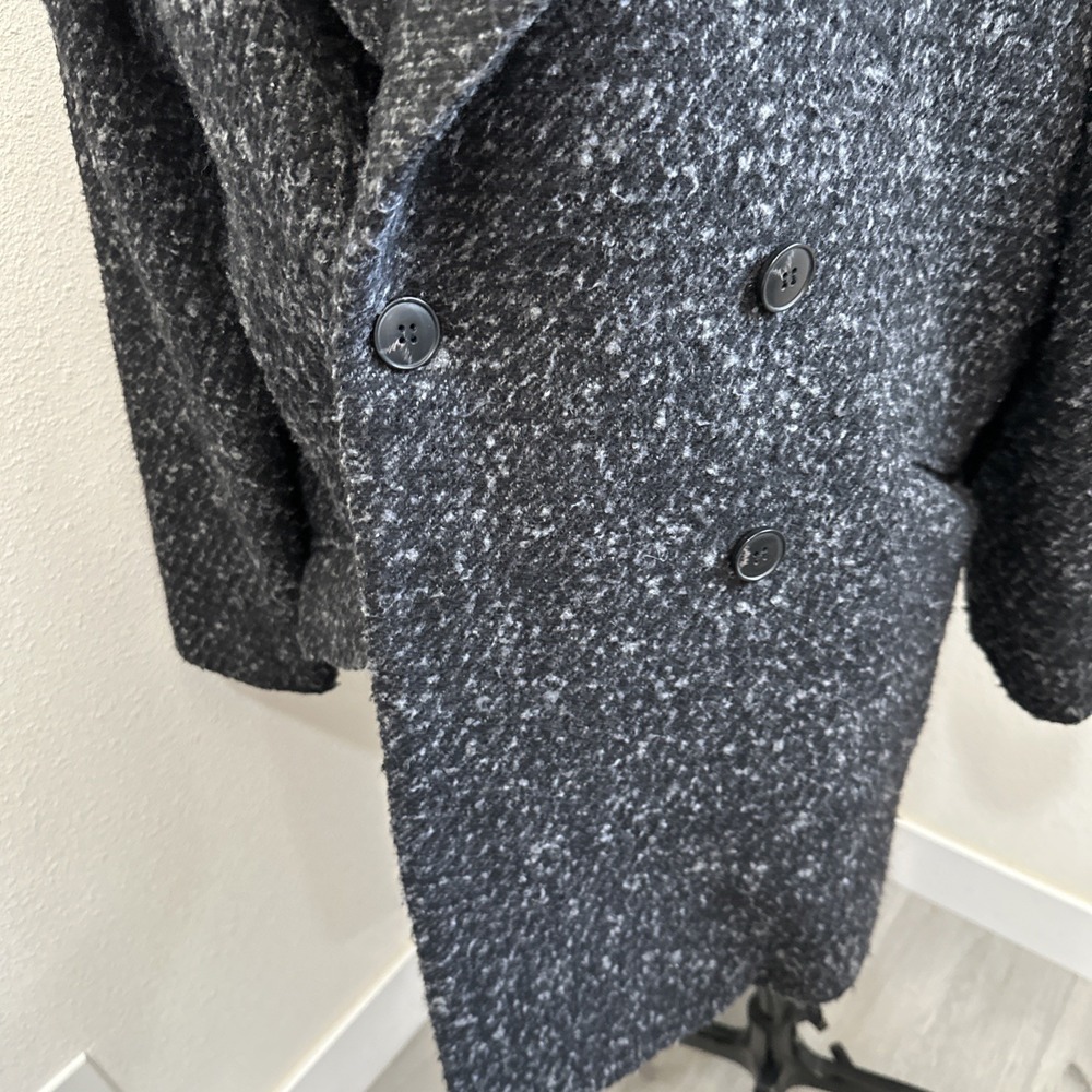 Mango Mng Buttoned Wool Blend Coat Herringbone Black Lined Sz M View 5